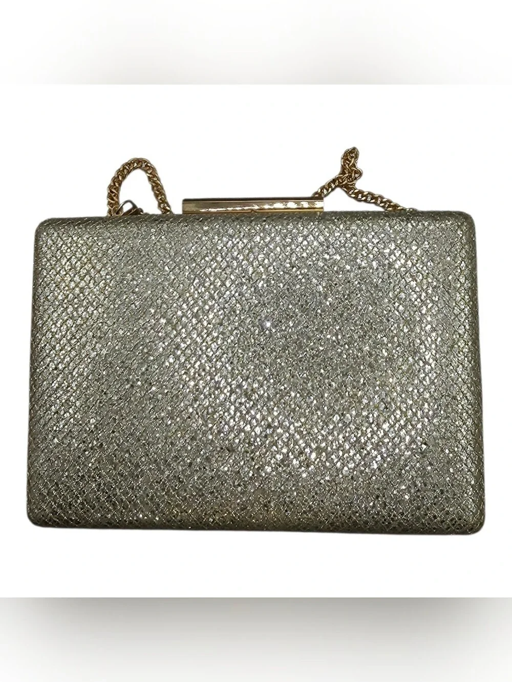 Gold Silver Glitter Evening Box Clutch Bag Chain Strap Purse